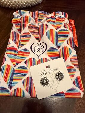 Brighton Rainbow Heart Pouch with Silver Flower Stud Earrings